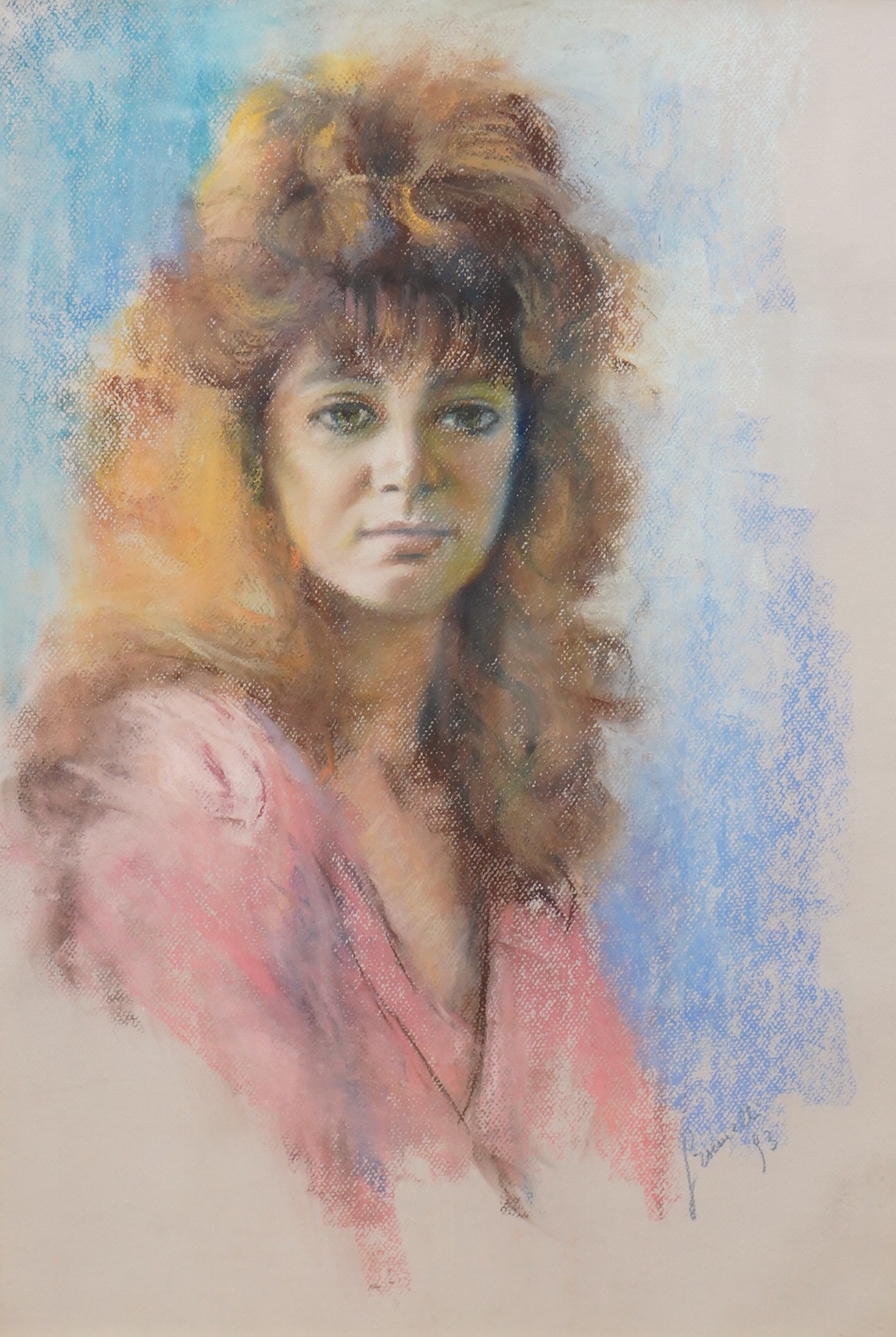 Grumelli Guido (Colombian), 'La Modella', Portrait of a young woman, signed, label verso, pastel, 63 x 42cm
